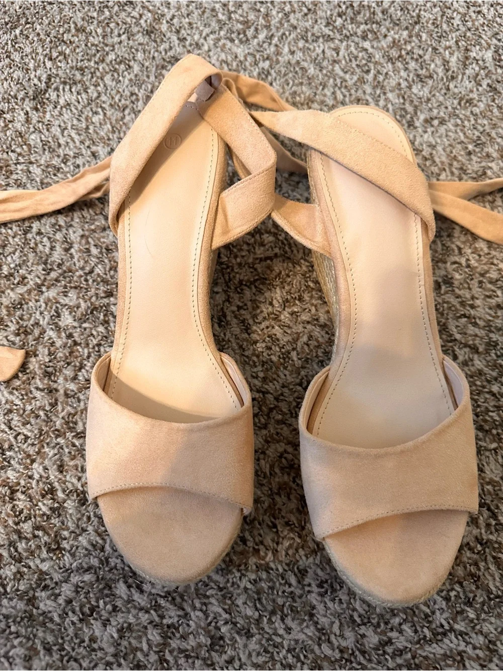Espadrille Wedge Sandals with Ankle Wraps in Tan